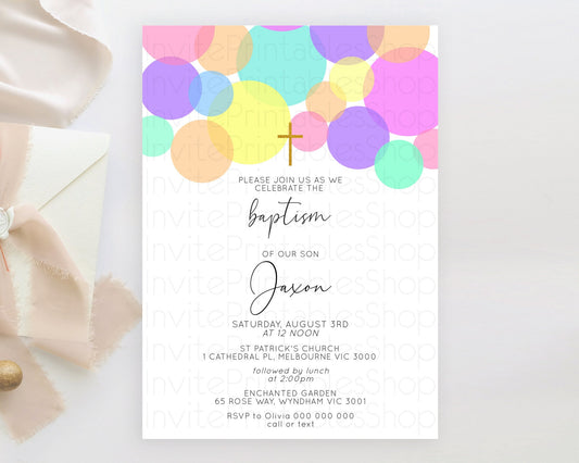 Pastel Baptism Invitation Pastel Confetti Baptism 1st Birthday Invitation Colorful Rainbow Confetti Bubbles Christening Invitation  D10888