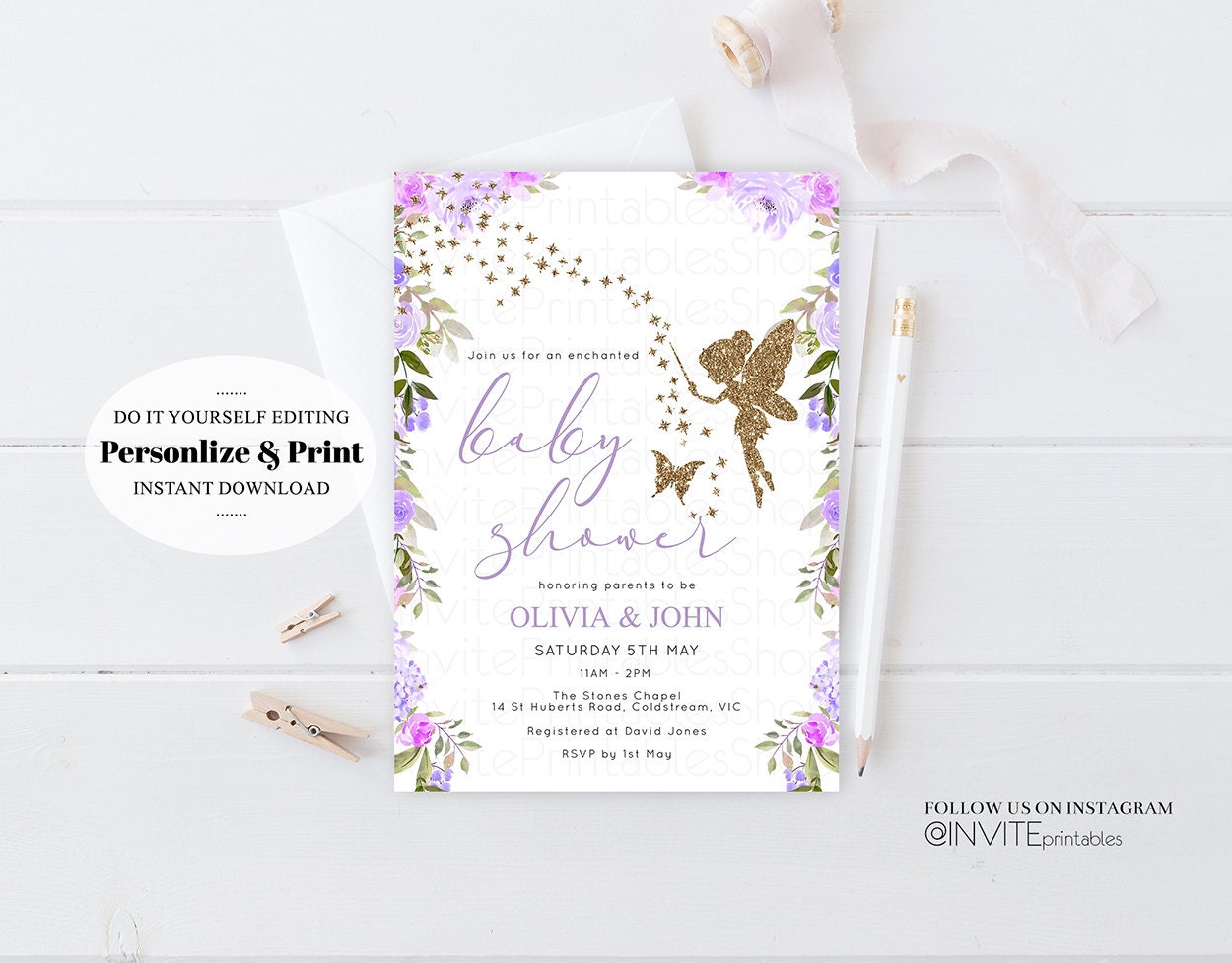 Editable Fairy Baby Shower Invitation Enchanted Baby Shower Bell Enchanted G