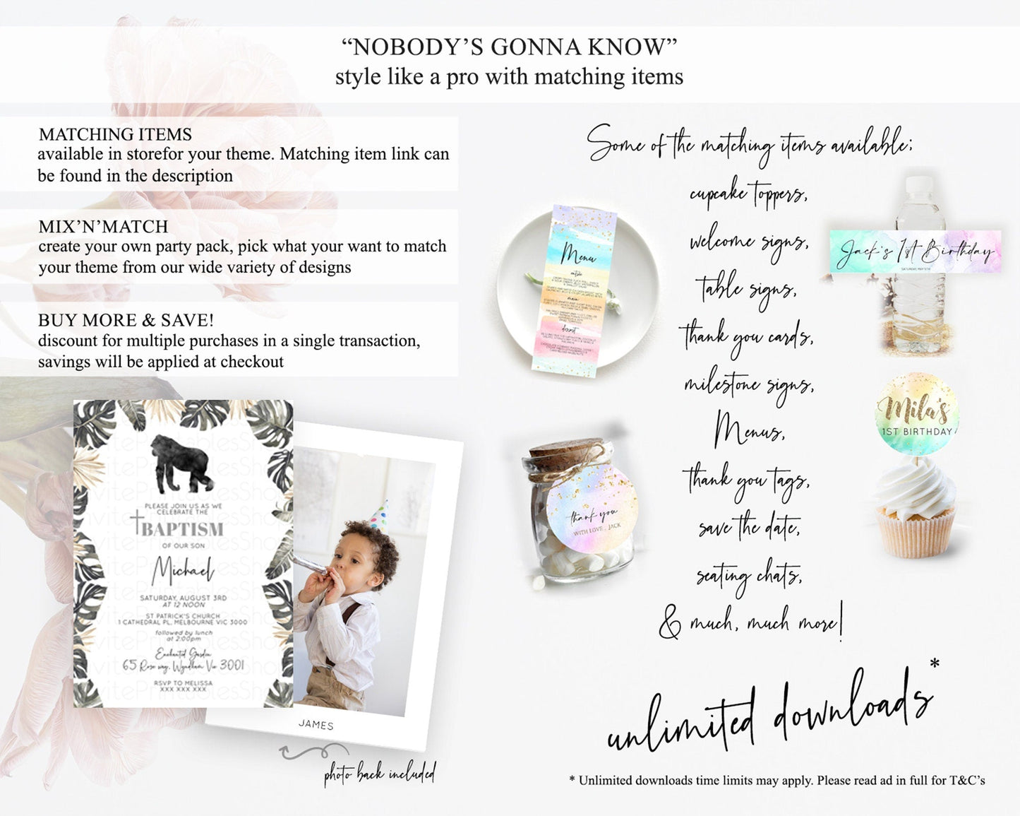 Gorilla Baptism Invitation Gorilla Baptism 1st Birthday Invitation Gorilla Jungle Adventure Christening Invitation Wild Zoo Theme D10804