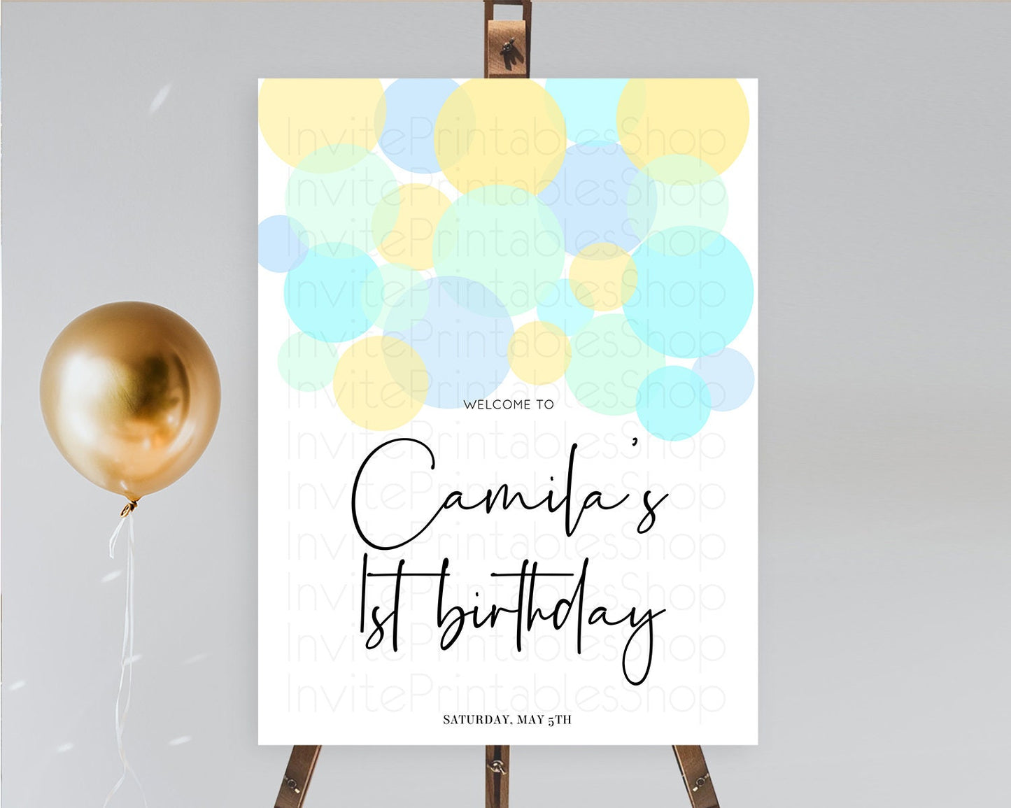 Blue Welcome Board Blue Welcome Sign Pastel Ombre Blue Confetti Welcome Poster Bubbles Confetti Décor First Birthday Welcome Sign 100206