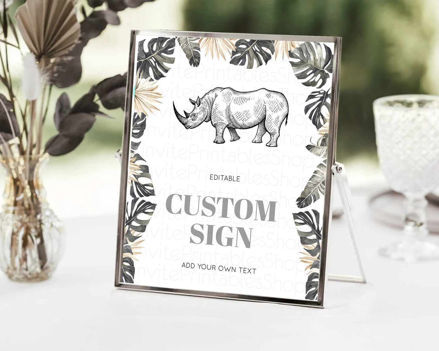 Rhino Sign Safari Table Sign Decor Rhino Party Sign Template Safari Adventure Rhino Minimal Theme 1st Birthday Baptism Baby Shower D10826