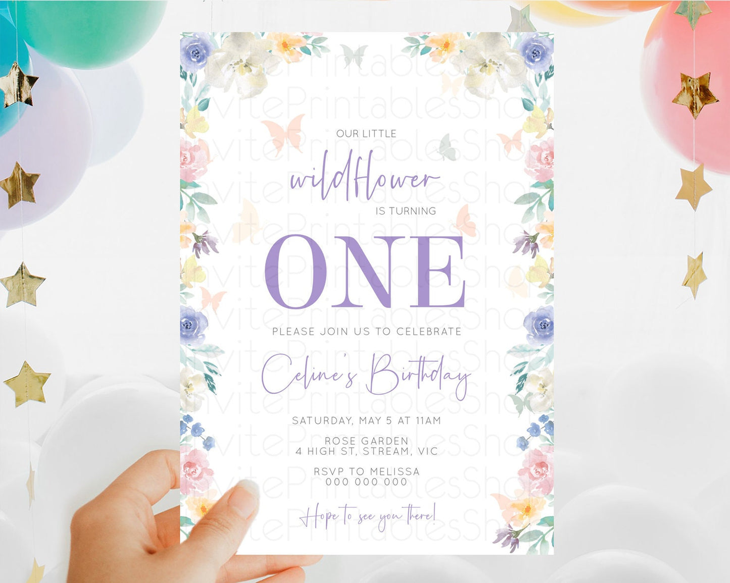 Secret Garden Invitation Wildflower Birthday Invitation Pastel Flowers Invite Enchanted Garden Boho Floral 3rd 2nd First Birthday D10710