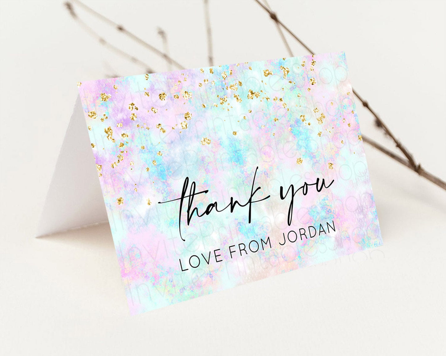 Pastel Thank You Rainbow Thank You Card Colorful Pastel Birthday Thank You Card Confetti Watercolor Pastel Teacher Thank You Cards D10652