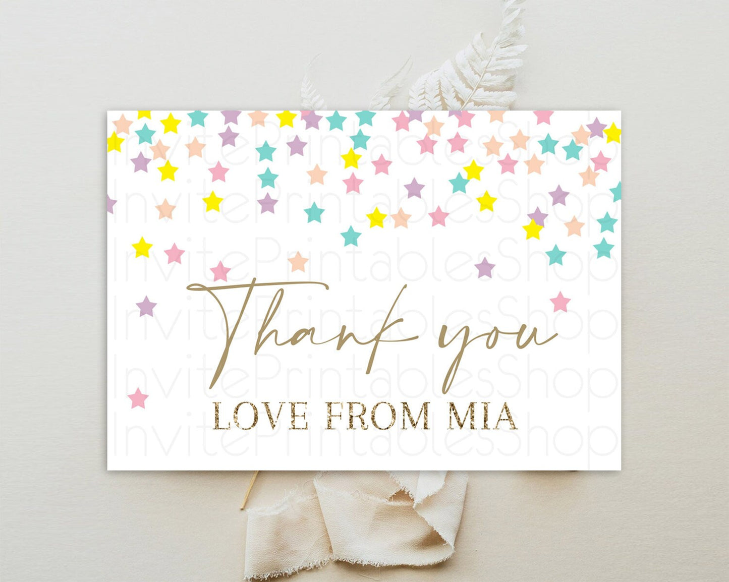 Star Thank You Card Pastel Stars Thank You Shooting Star Rainbow Colorful Confetti Twinkle Little Star Birthday Teacher Thank You D10601