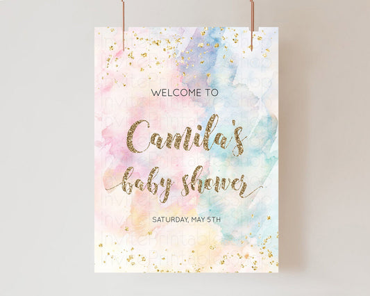 Editable Pastel Baby Shower Welcome Sign Pastel Rainbow Welcome Sign Colorfu