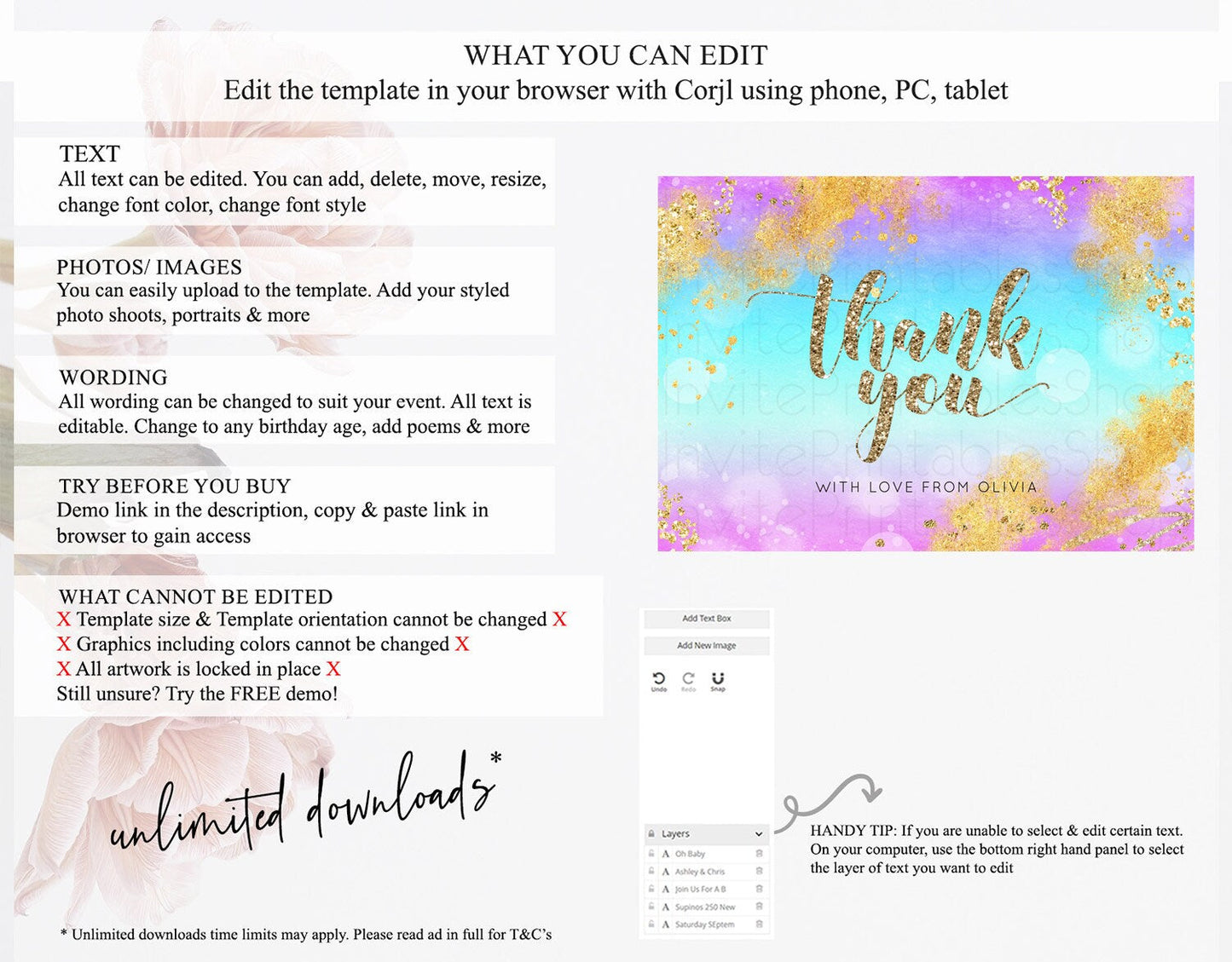 Pastel Thank You Rainbow Thank You Card Colorful Pastel Birthday Thank You Card Confetti Watercolor Pastel Teacher Thank You Cards D10564