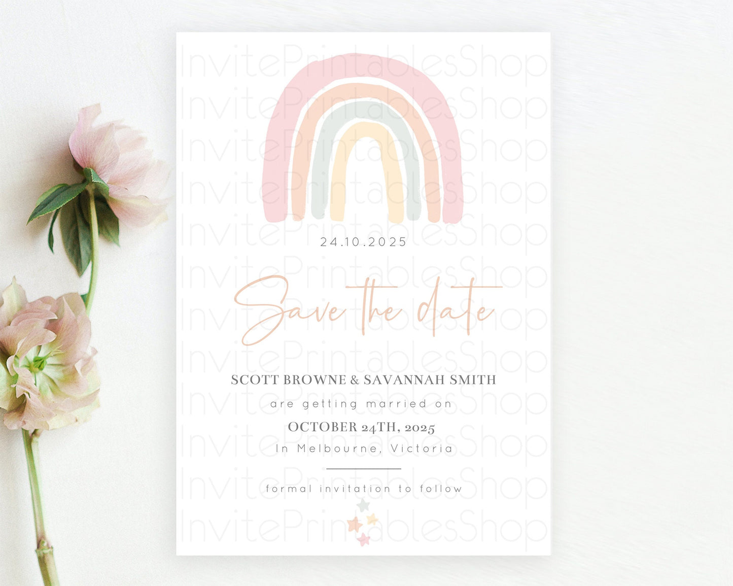 Editable Pastel Rainbow Save The Date Template Boho Colorful Rainbow Party R