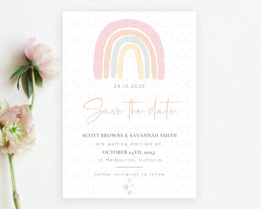 Editable Pastel Rainbow Save The Date Template Boho Colorful Rainbow Party R