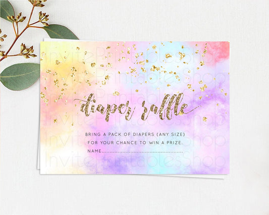 Pastel Diaper Raffle Card Pastel Rainbow Diaper Raffle Insert Colorful Ombre Watercolor Diaper Ticket Confetti Glitter Raffle Game D10435