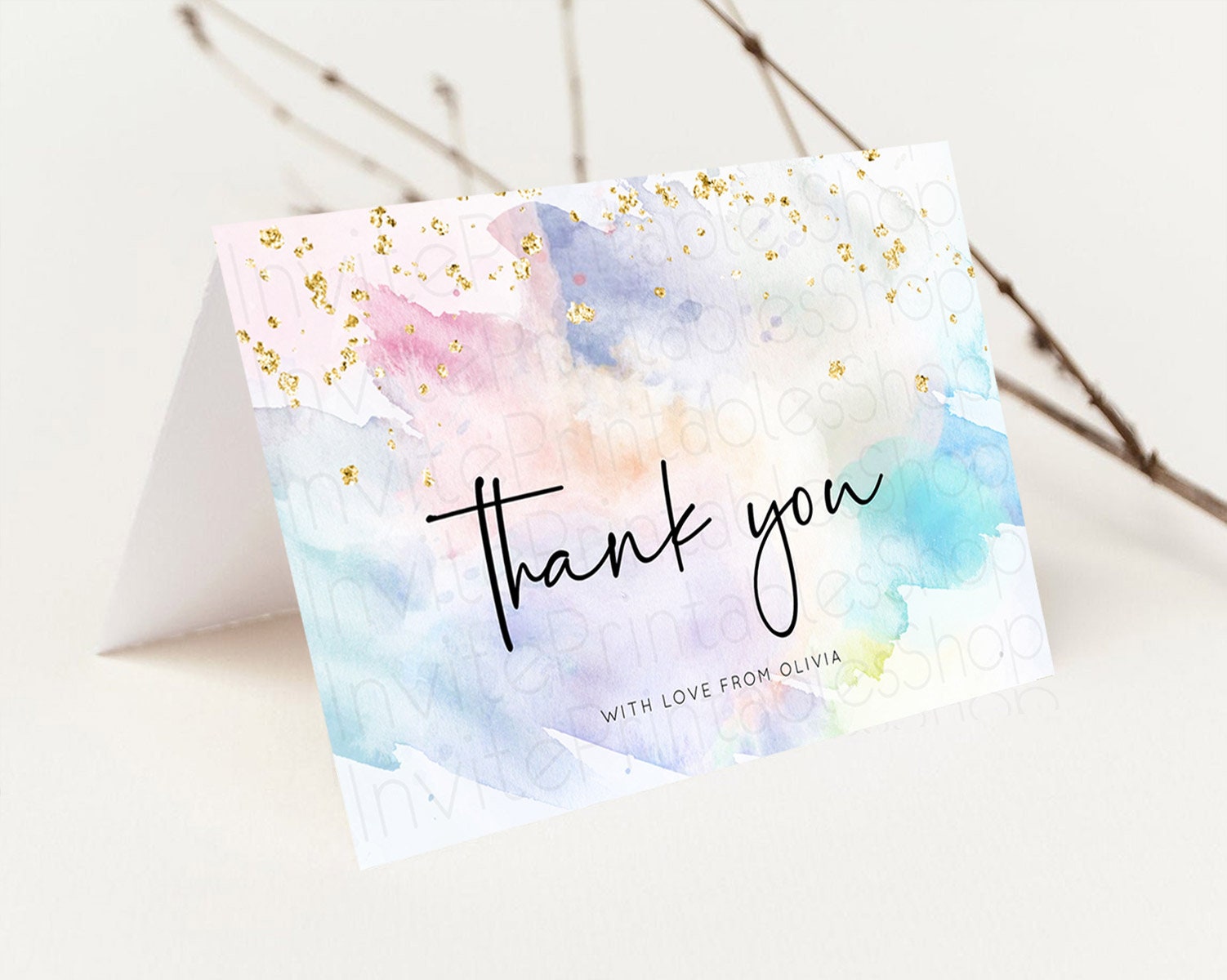 Editable Pastel Thank You Rainbow Thank You Card Colorful Pastel Birthday Th