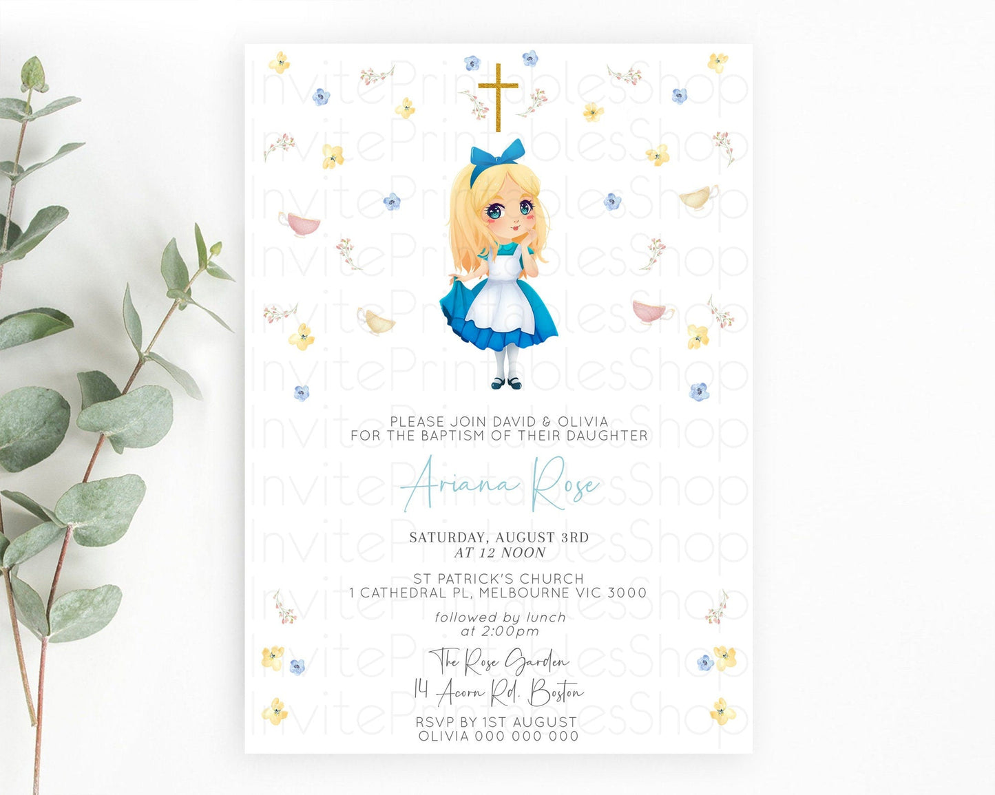 Princess Baptism Invitation Enchanted Castle Baptism 1st Birthday Invitation Royal Party Pastel Floral Secret Garden Christening D10886