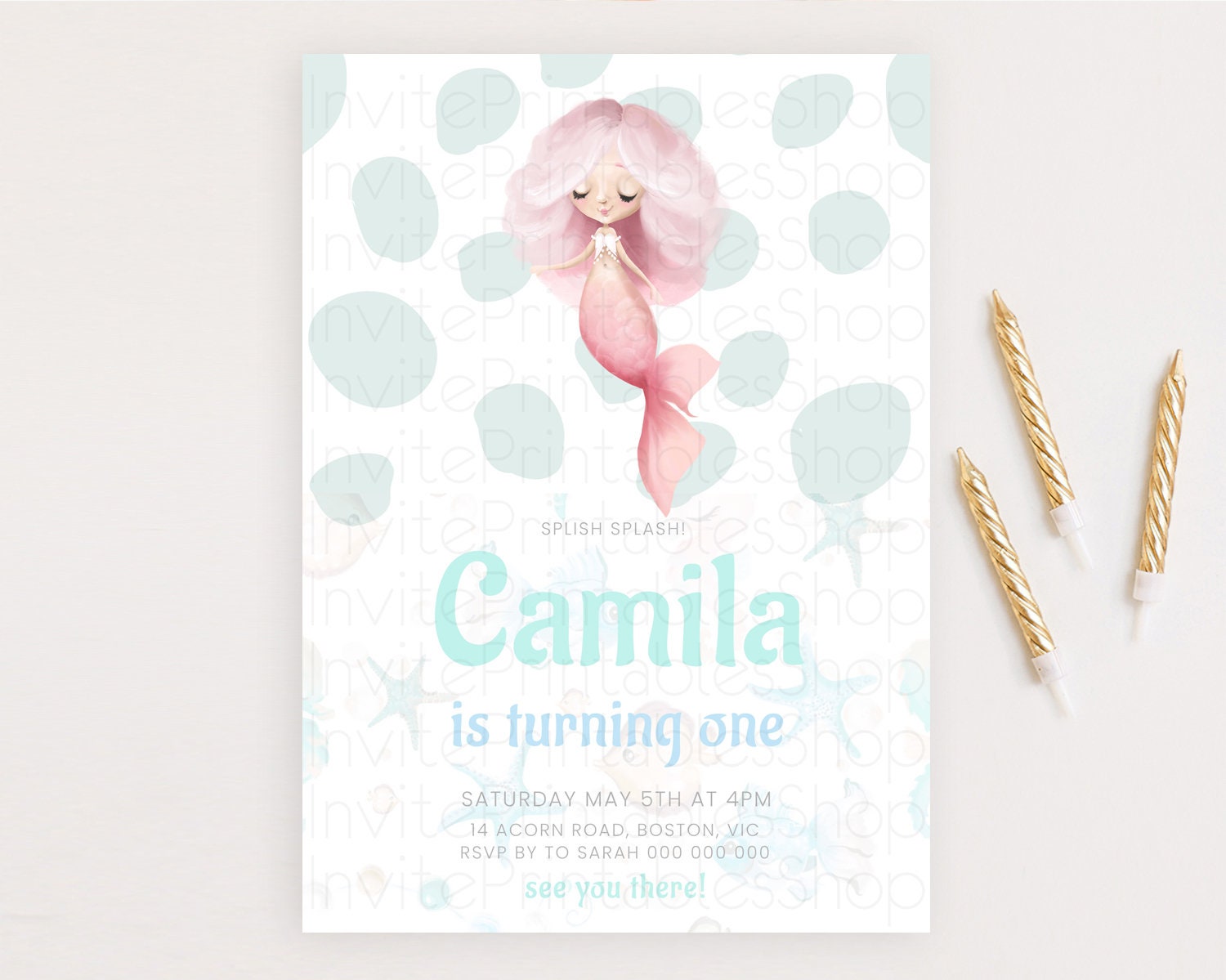Editable Mermaid Birthday Invitation Mermaid Invitation Rainbow Fish Under T