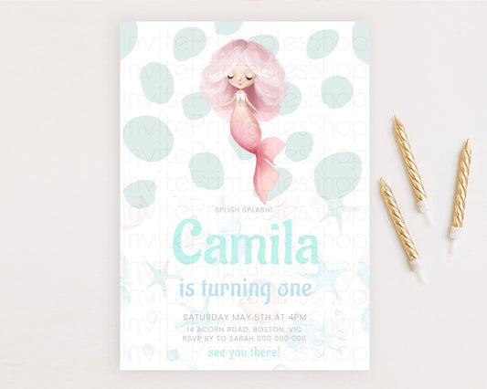 Editable Mermaid Birthday Invitation Mermaid Invitation Rainbow Fish Under T