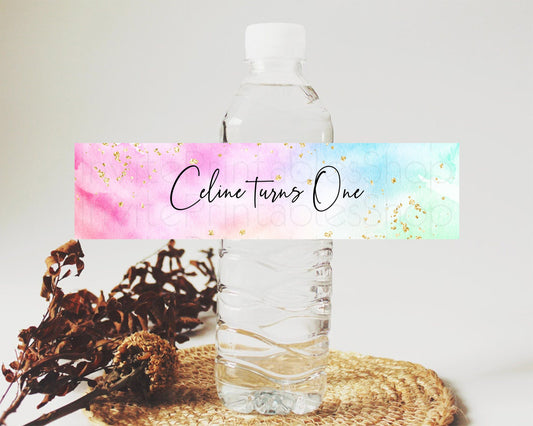 Editable Pastel Water Label Template Pastel Ombre Rainbow Watercolor Colorfu