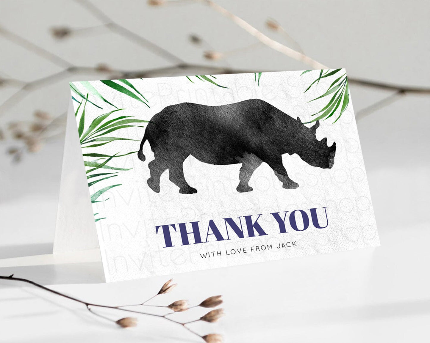 Editable Rhino Thank You Rhino Thank You Card Rhino Birthday Thank You Card
