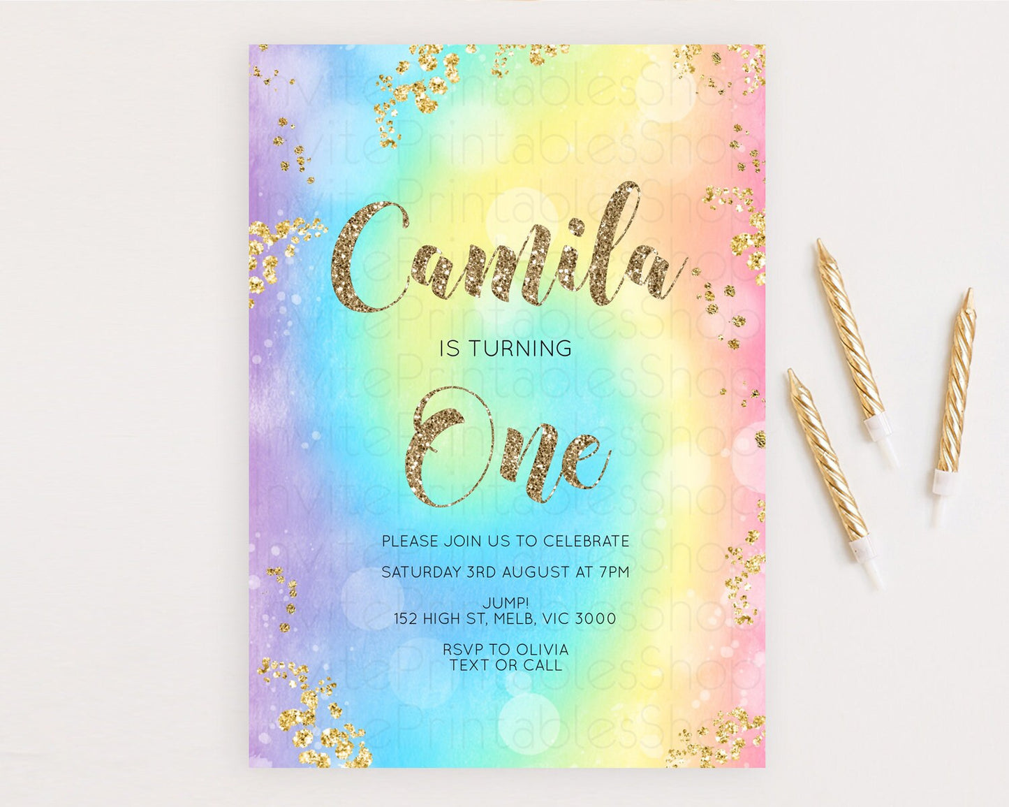 Tie Dye Invitation Rainbow Birthday Invitation Pastel Invitation Colorful Invitation Pastel Rainbow Party 3rd 2nd 1st First Birthday D10568