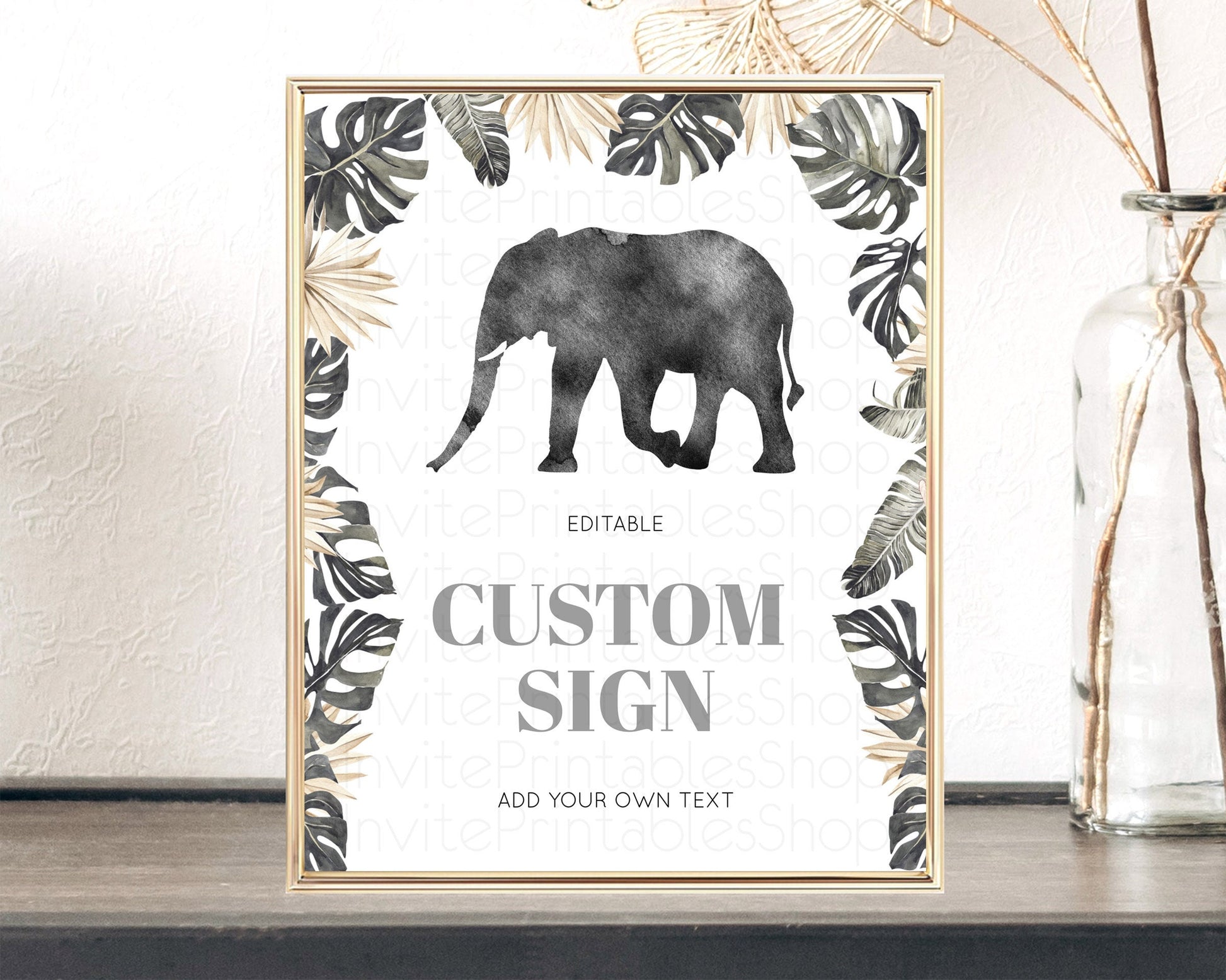 Editable Elephant Sign Elephant Safari Adventure Party Table Sign Decor Drie