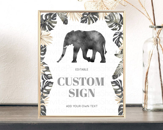 Editable Elephant Sign Elephant Safari Adventure Party Table Sign Decor Drie