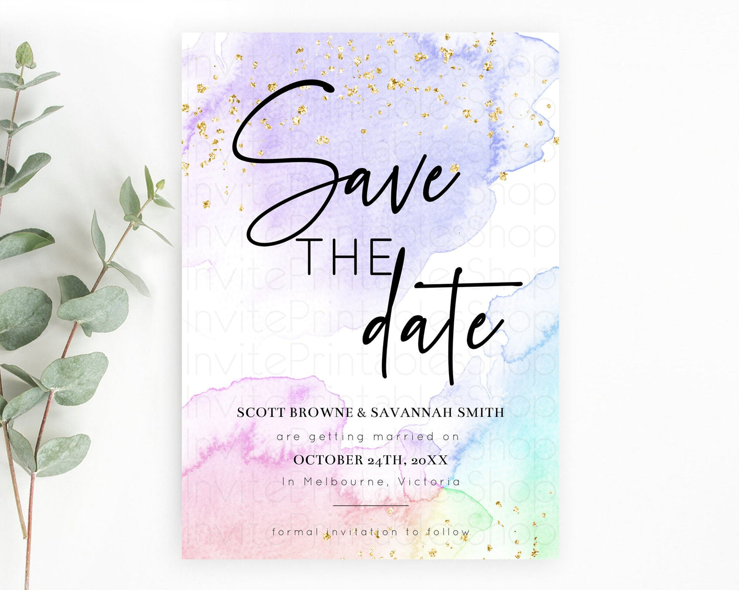 Pastel Save The Date Template Pastel Ombre Rainbow Watercolor Colorful Party For Birthday Baptism Baby Shower Wedding Bridal Shower D10215