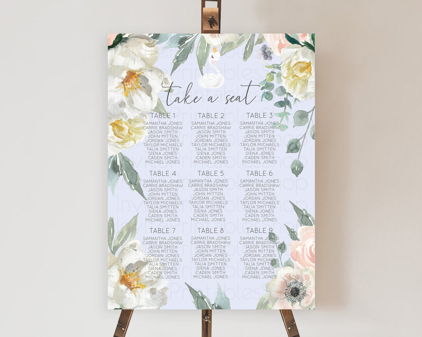 Swan Seating Chart Swan Princess Ballet Seating Sign Watercolour Pastel Floral Enchanted Forest Swan Lake Party Decor Secret Garden D10756