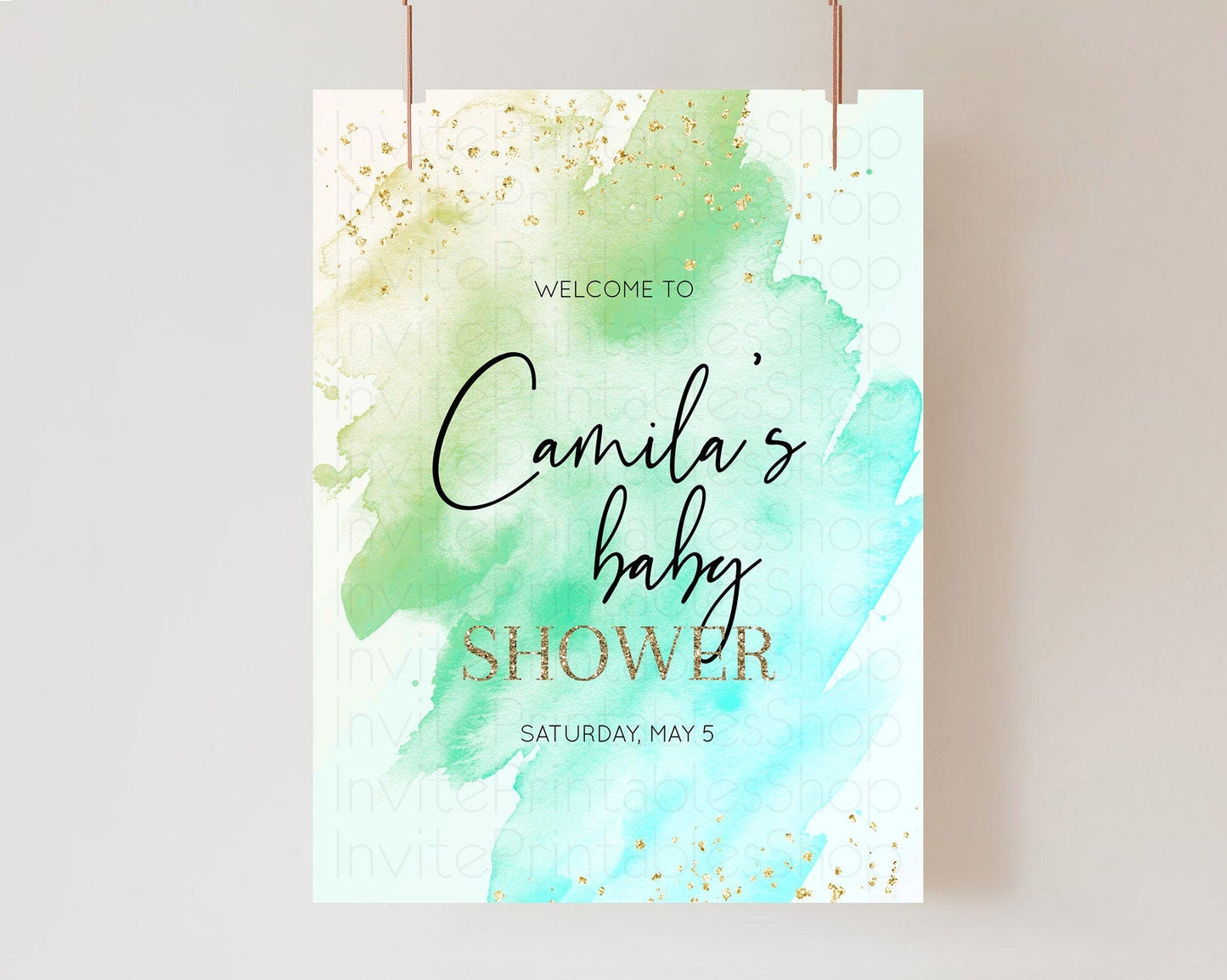 Green Baby Shower Welcome Sign Green Watercolor Welcome Board Pastel Green Party Decor Splash Welcome Poster Green Welcome Board D10170