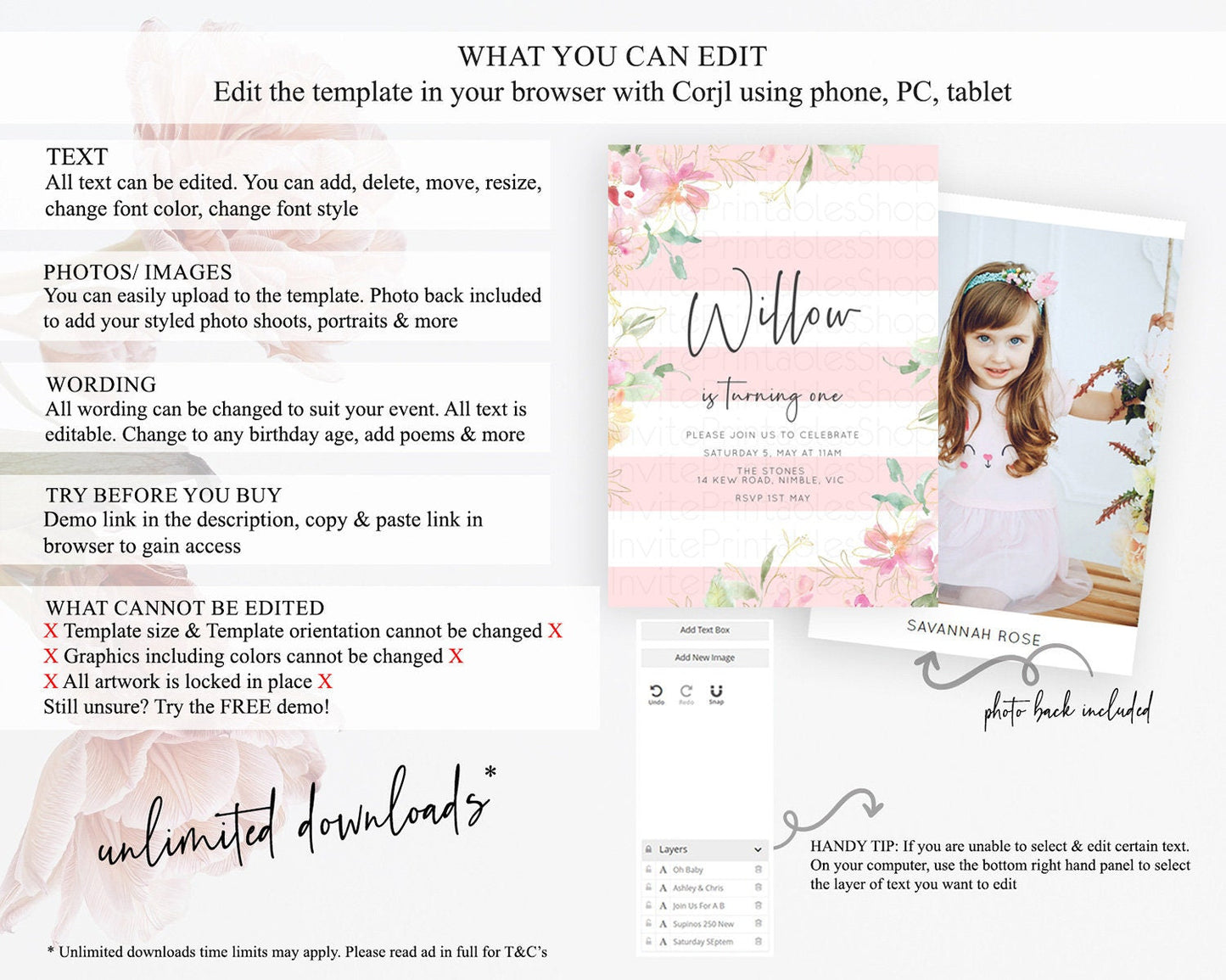 Secret Garden Invitation Wildflower Birthday Invitation Pastel Flowers Invite Enchanted Garden Boho Floral 3rd 2nd First Birthday D10300