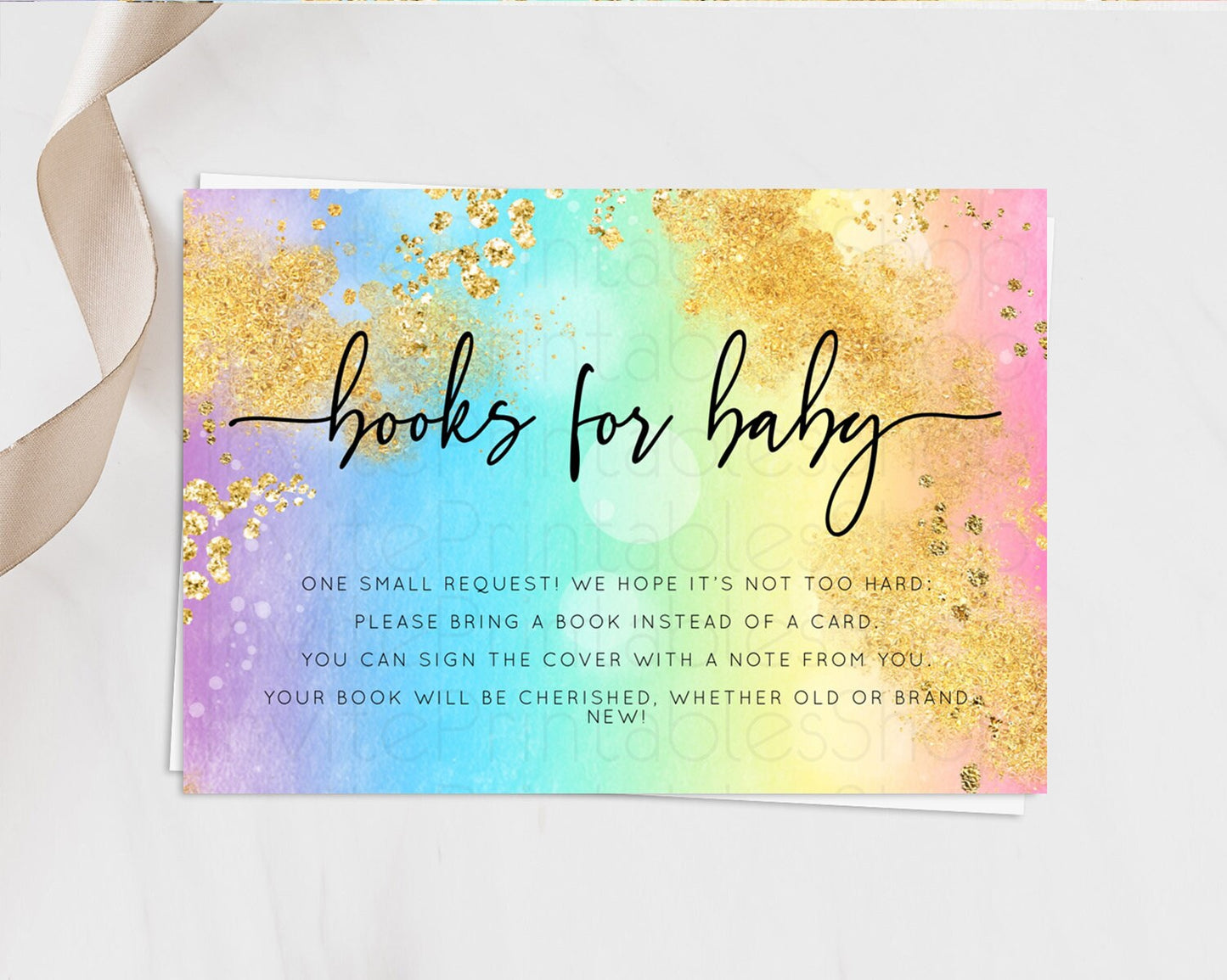 Pastel Books For Baby Card Pastel Rainbow Book Insert Colorful Ombre Watercolor Book Card Confetti Glitter Baby Book Poem Request D10559