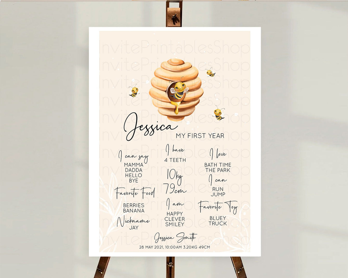 Bee First Birthday Milestone Board Bee Milestone Poster Bee Day Beehive Milestone Sweet Honey Bee Yellow First Birthday Welcome Sign D10754