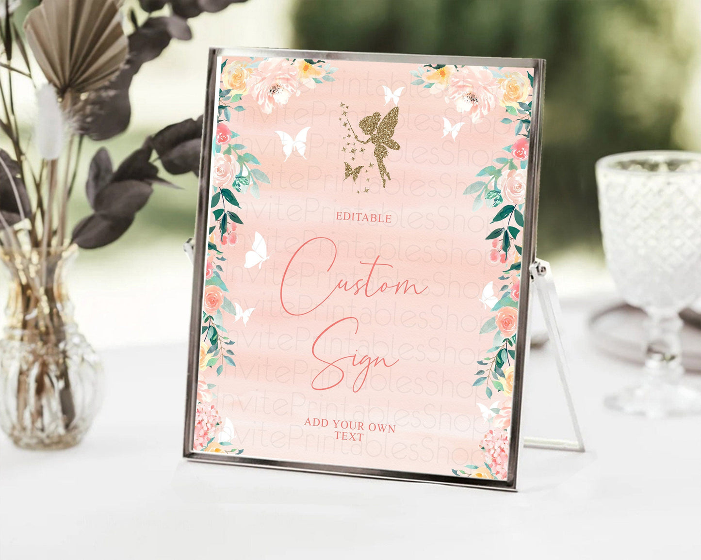 Fairy Sign Enchanted Garden Table Sign Decor Pastel Floral Butterfly Party Secret Garden Birthday Baptism Baby Shower Bridal Shower D10792