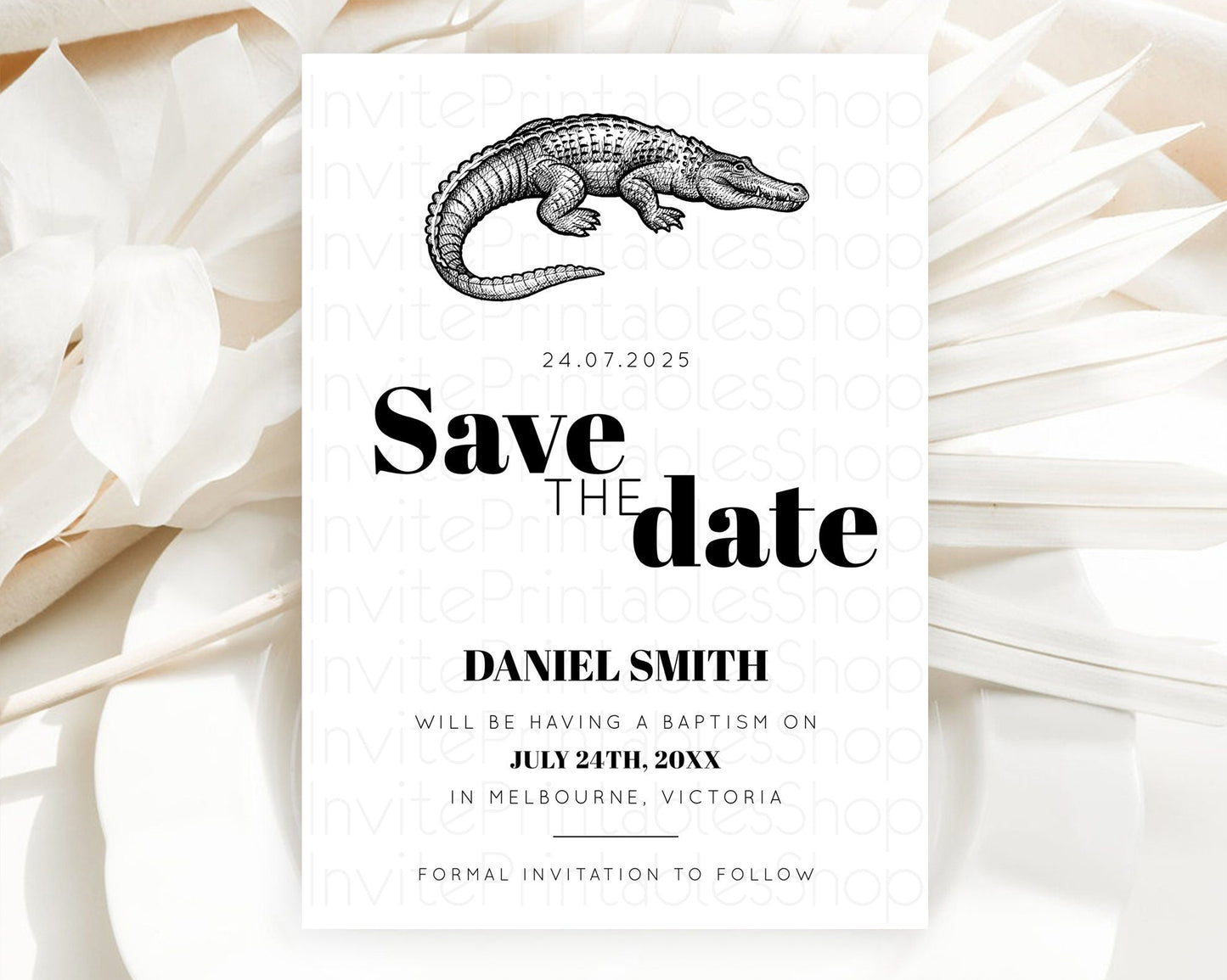 Croc Gator Save The Date Template Croc Gator Party Save The Date Safari Adventure Croc Gator Minimal Theme 1st Birthday Baptism D10286