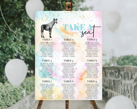 Editable Pastel Okapi Seating Chart Colorful Okapi Seating Sign Okapi Pastel