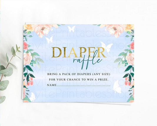 Secret Garden Diaper Raffle Card Boho Wildflower Diaper Raffle Insert Pastel Flower Garden Baby Shower Card Flower Raffle Game D10337