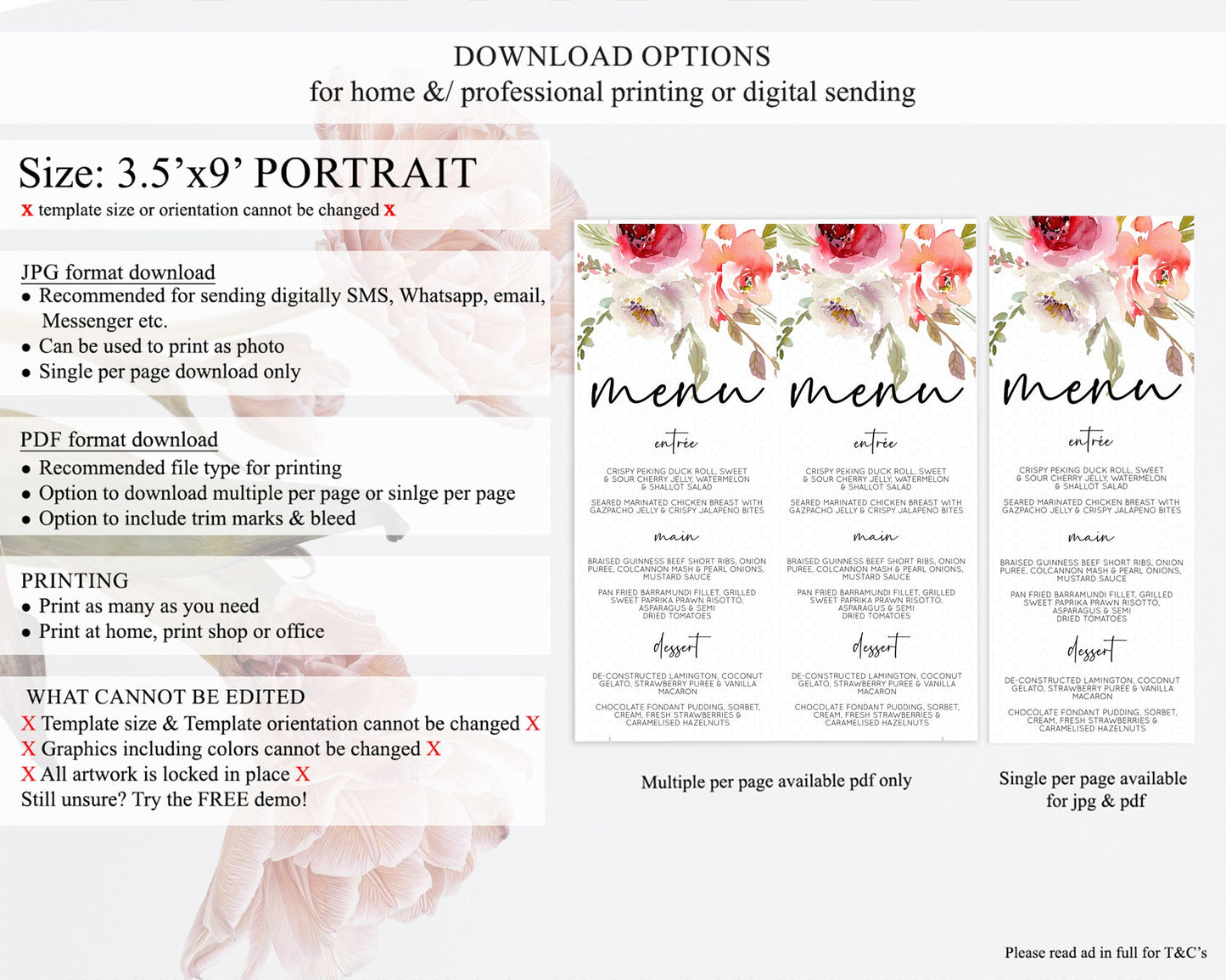 Secret Garden Menu Wildflower Menu Template Pastel Flower Garden Table Decor Boho Floral Dinner Dessert Floral Party Food Menu D10243