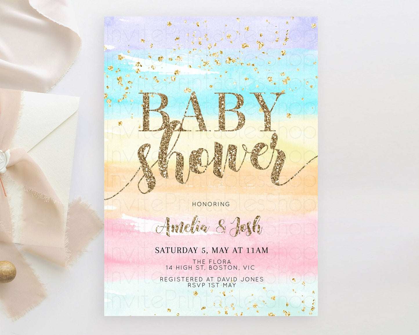 Editable Pastel Baby Shower Invitation Rainbow Baby Shower Invitation Colorf