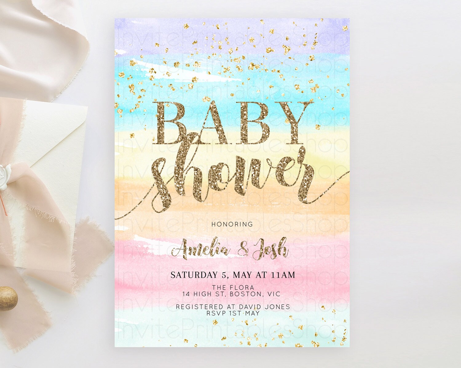 Editable Pastel Baby Shower Invitation Rainbow Baby Shower Invitation Colorf