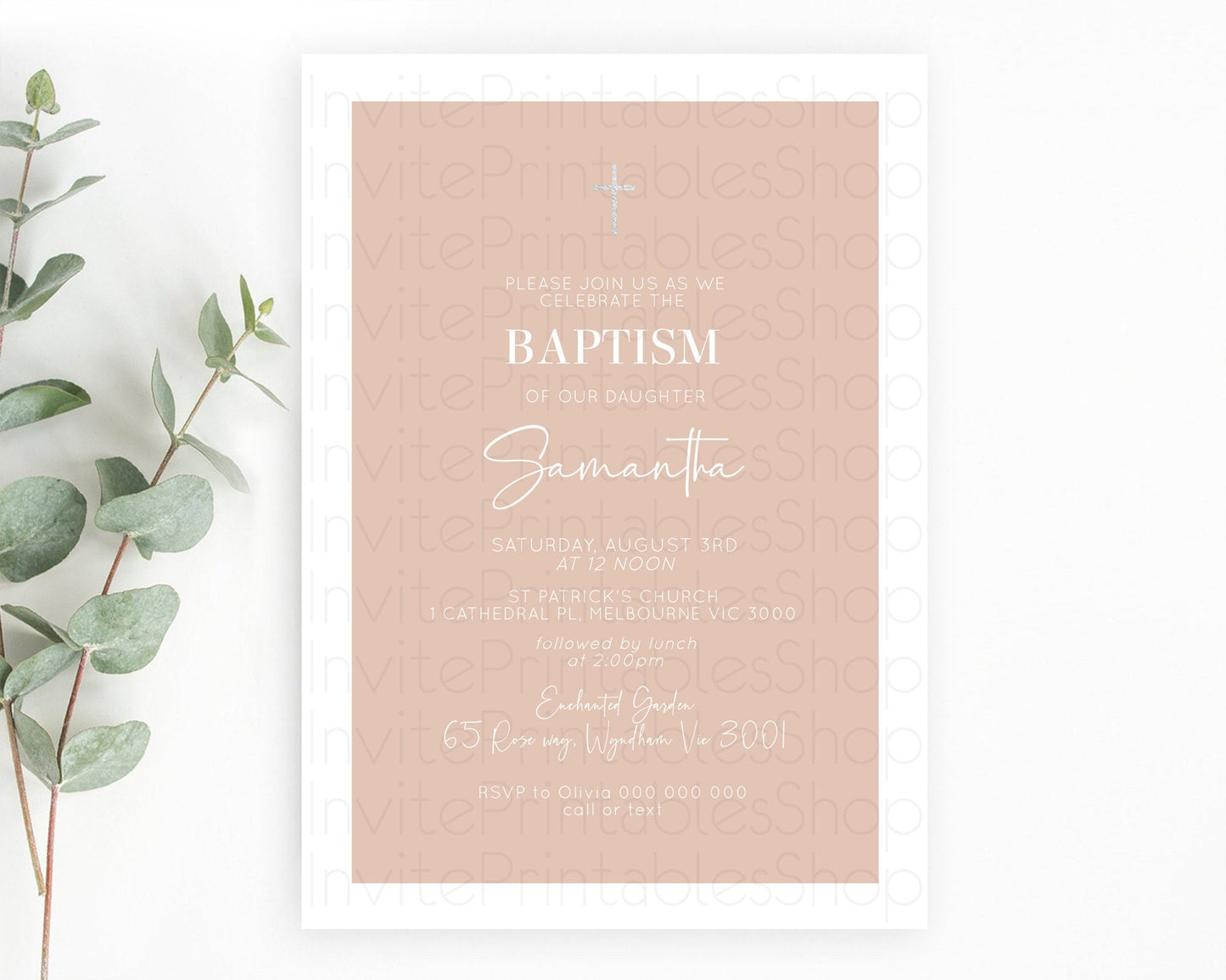 Orange Baptism Invitation Plain Orange Baptism 1st Birthday Invitation Minimalist Pastel Orange Christening Invite Holy Communion D10938