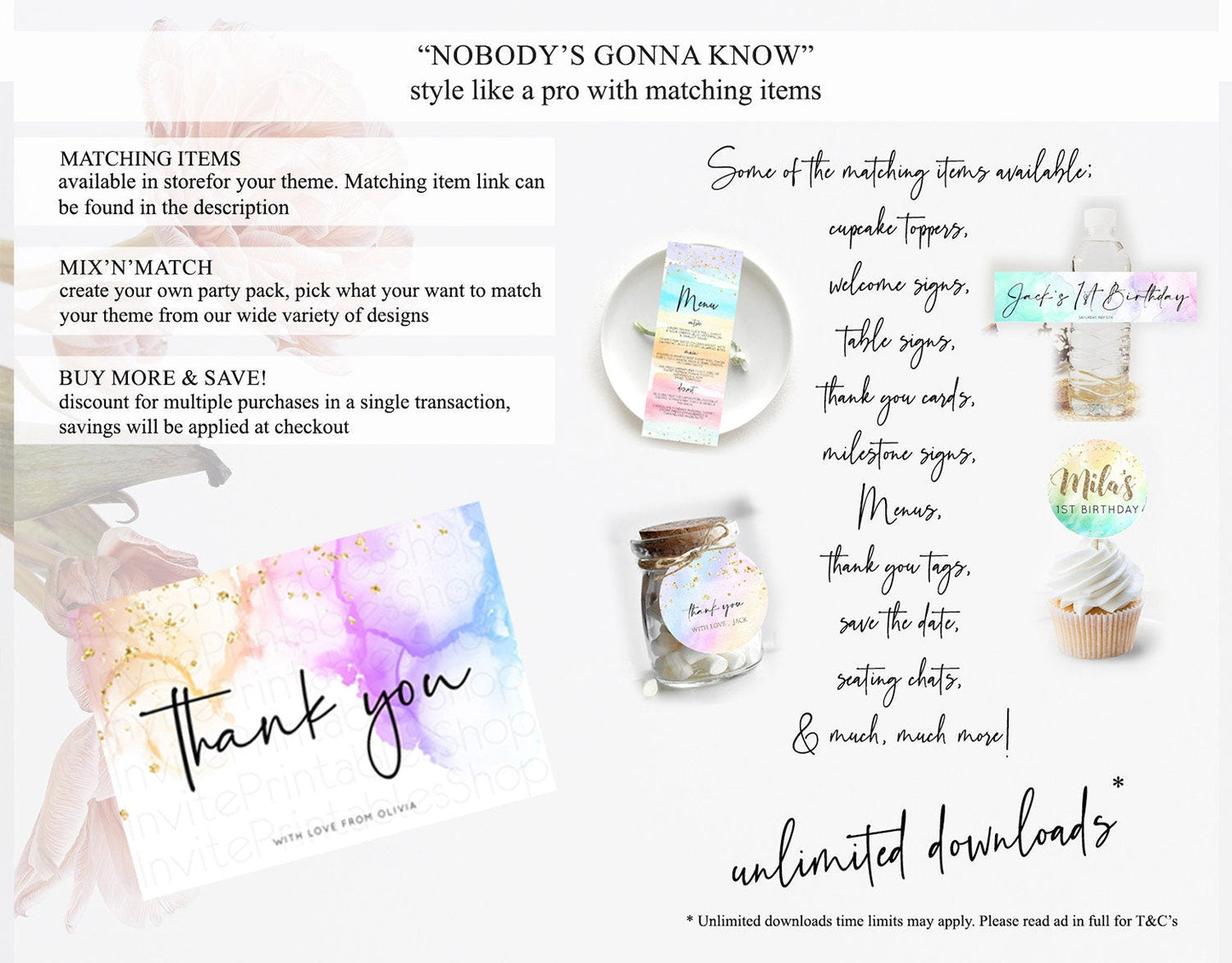 Pastel Thank You Rainbow Thank You Card Colorful Pastel Birthday Thank You Card Confetti Watercolor Pastel Teacher Thank You Cards D10180