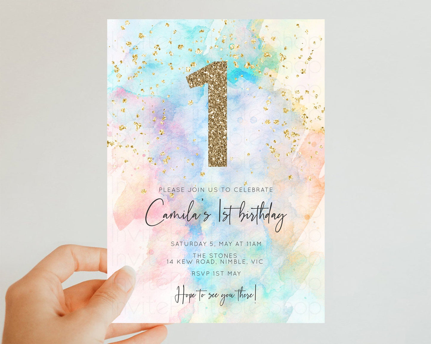 Rainbow Birthday Invitation Pastel Birthday Invite Ombre Colorful Invite Splash Watercolor Invite Glitter Sprinkle Invite 1st 2nd 3rd 276v3