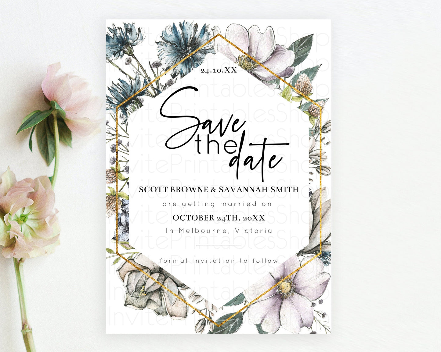 Wildflower Save The Date Template Secret Garden Save The Date Pastel Floral Garden Party Boho Flowers Birthday Baby Shower Wedding D10501