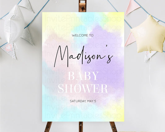 Pastel Baby Shower Welcome Sign Pastel Rainbow Welcome Sign Colorful Rainbow Confetti Watercolor Glitter Décor Pastel  Welcome Sign D10617