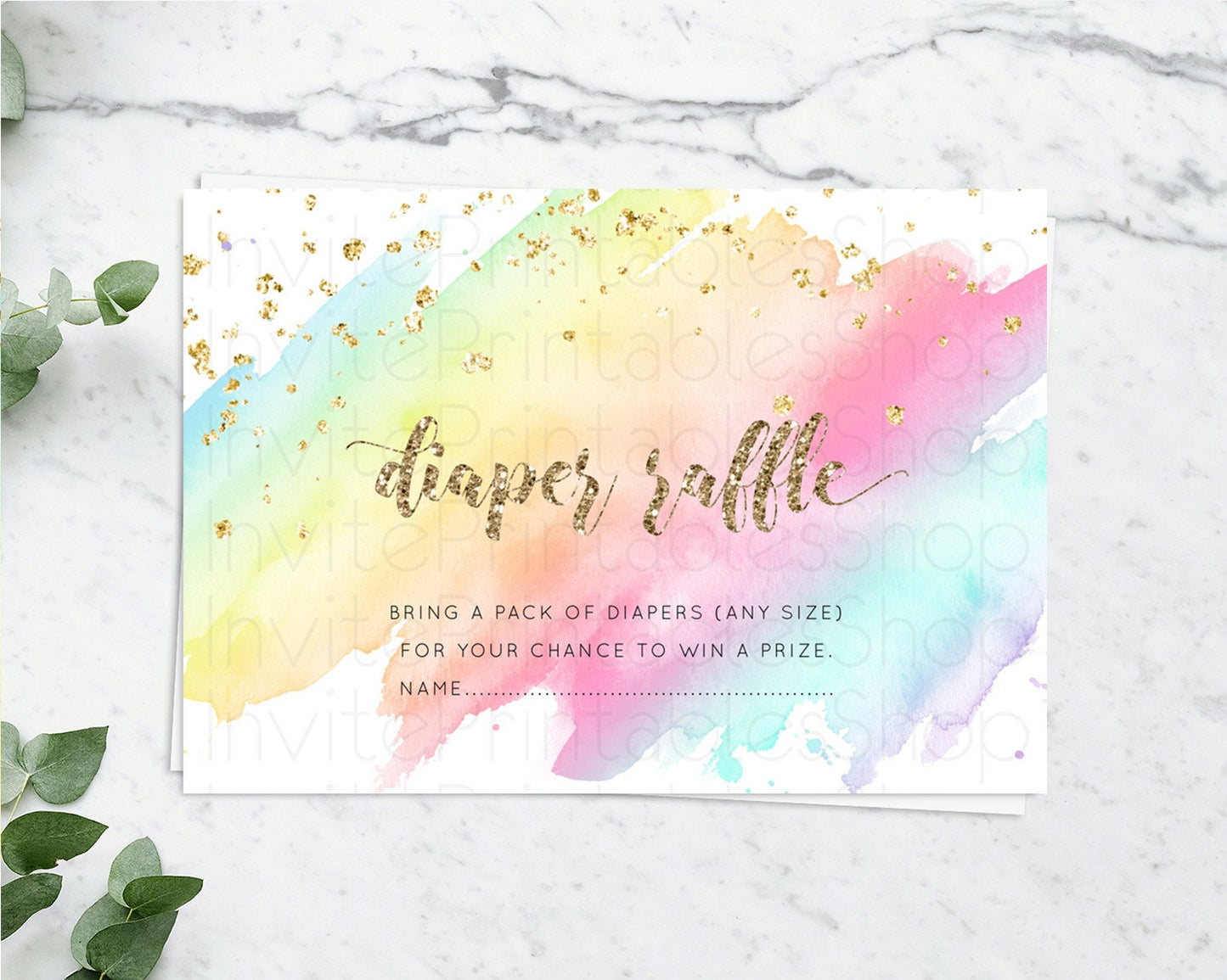 Pastel Diaper Raffle Card Pastel Rainbow Diaper Raffle Insert Colorful Ombre Watercolor Diaper Ticket Confetti Glitter Raffle Game D10495