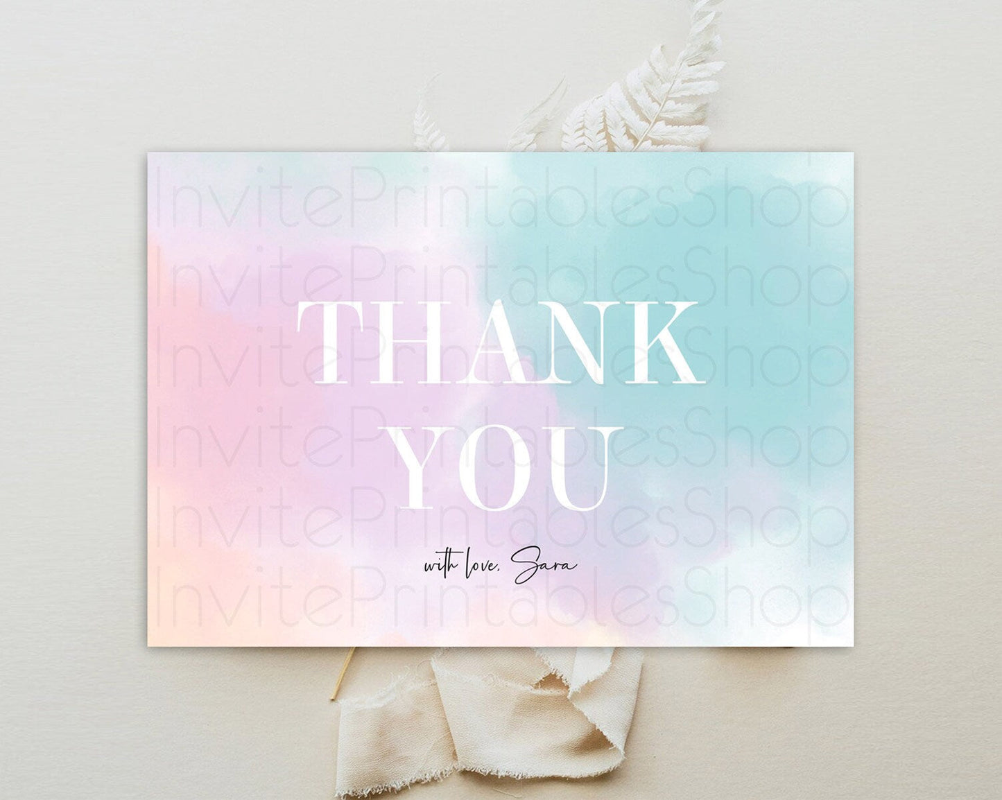 Pastel Thank You Rainbow Thank You Card Colorful Pastel Birthday Thank You Card Confetti Watercolor Pastel Teacher Thank You Cards D10375