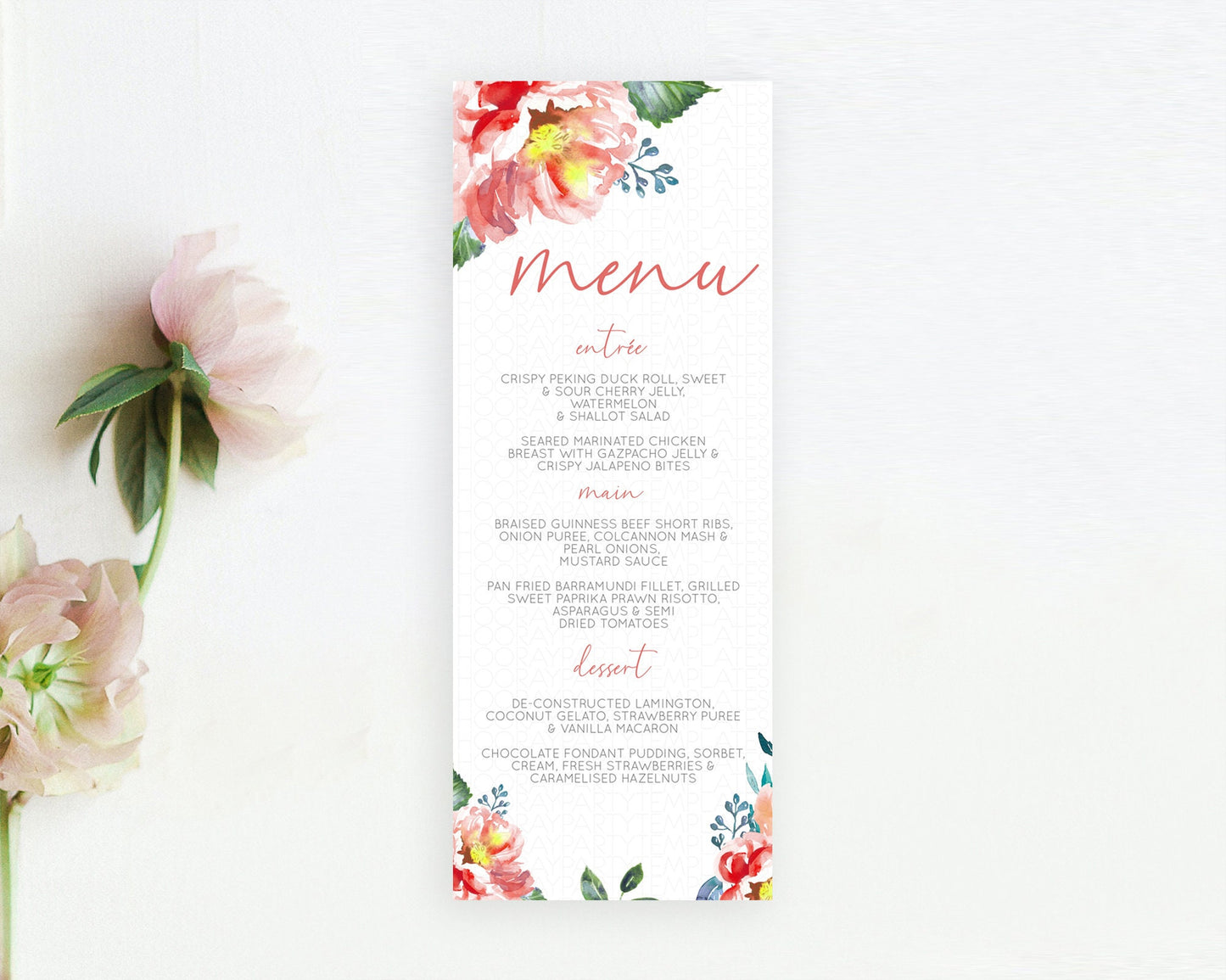 Secret Garden Menu Wildflower Menu Template Pastel Flower Garden Table Decor Boho Floral Dinner Dessert Floral Party Food Menu D10751