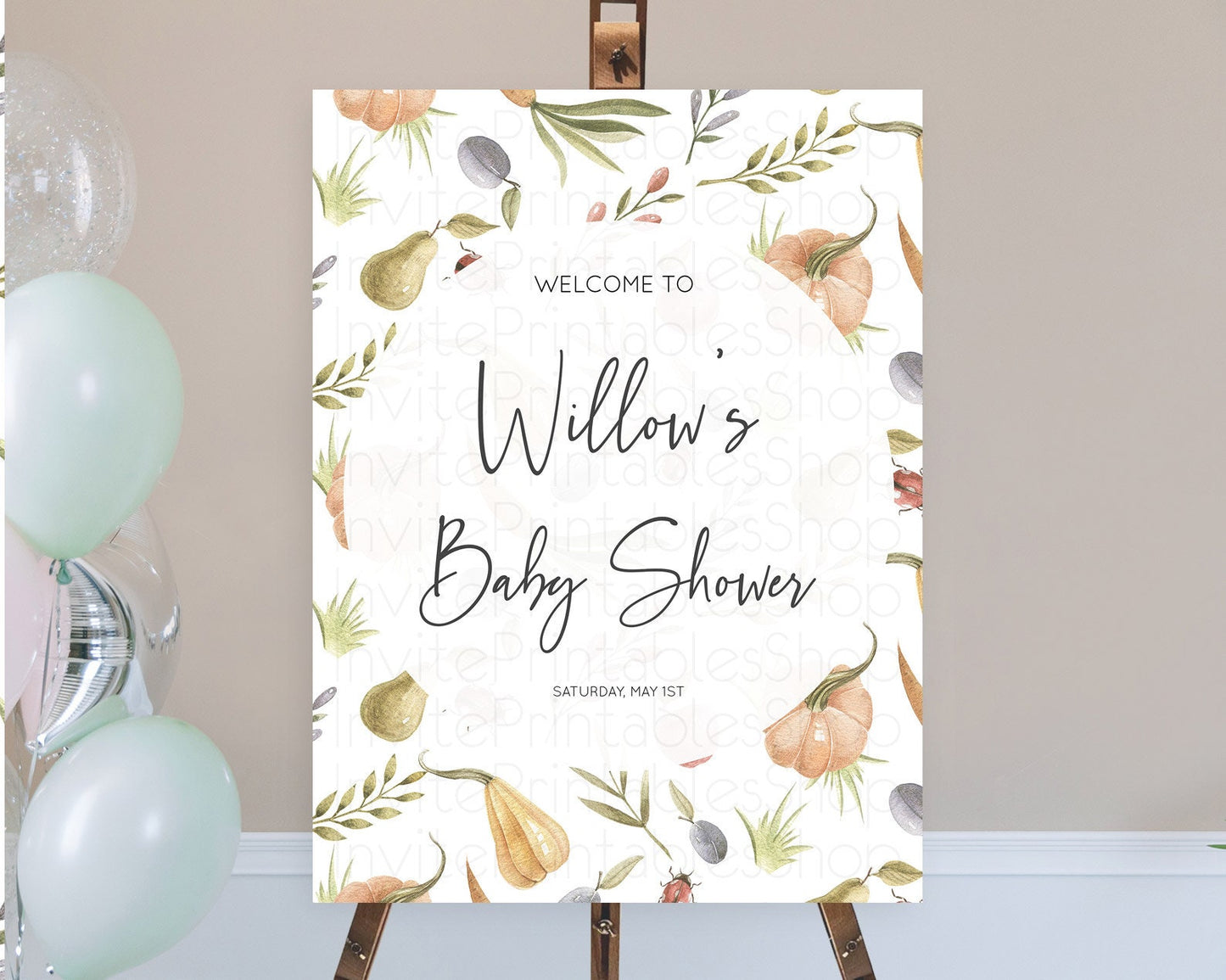 Pumpkin Baby Shower Welcome Board Pear Welcome Sign Ladybug Plum Welcome Sign Vegetable Country Garden Farm Decor Baby Welcome Sign D10543