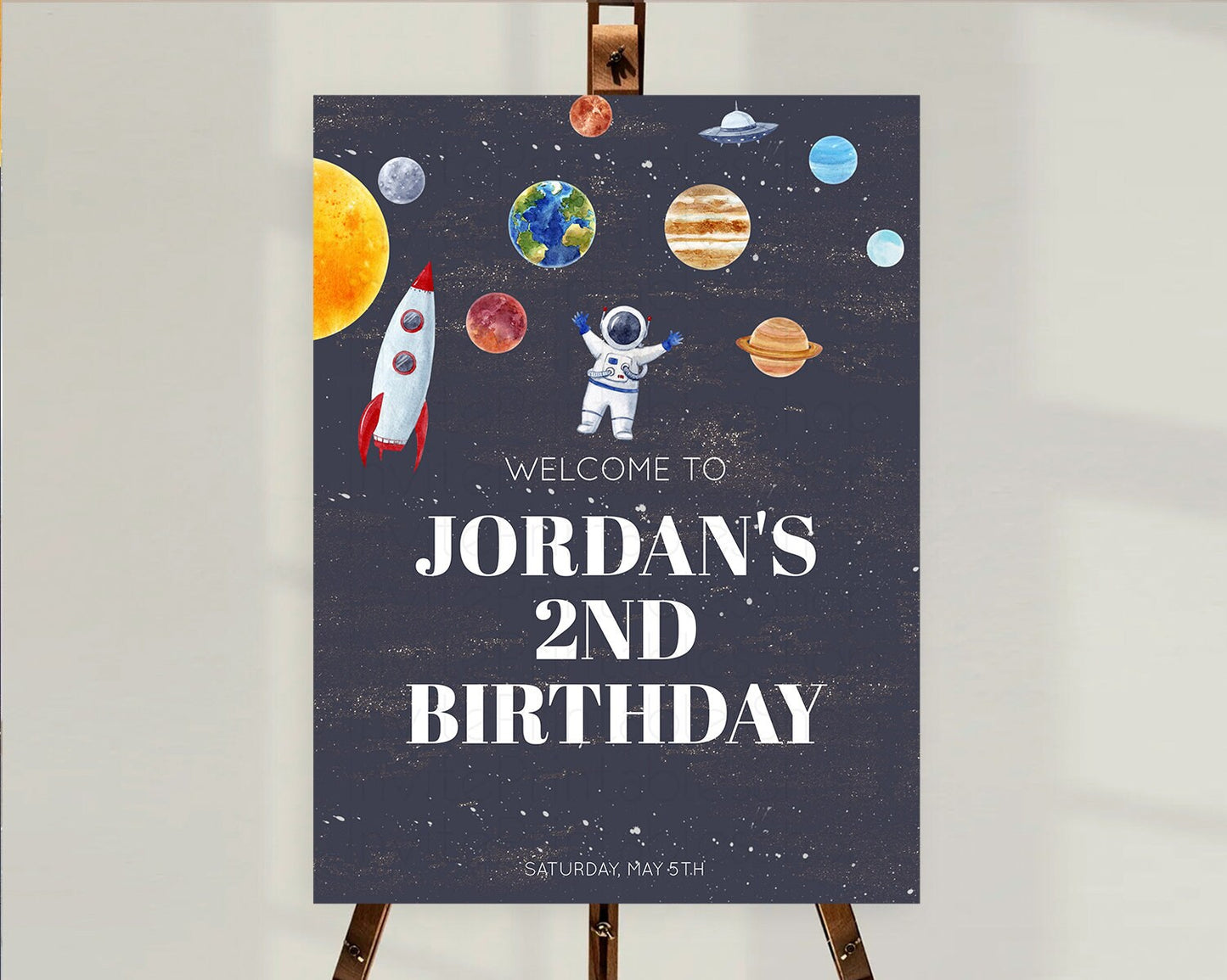 Space Birthday Welcome Sign Space Welcome Board First Trip Around the Sun Welcome Poster Planets Solar System ONE year Birthday Sign D10144