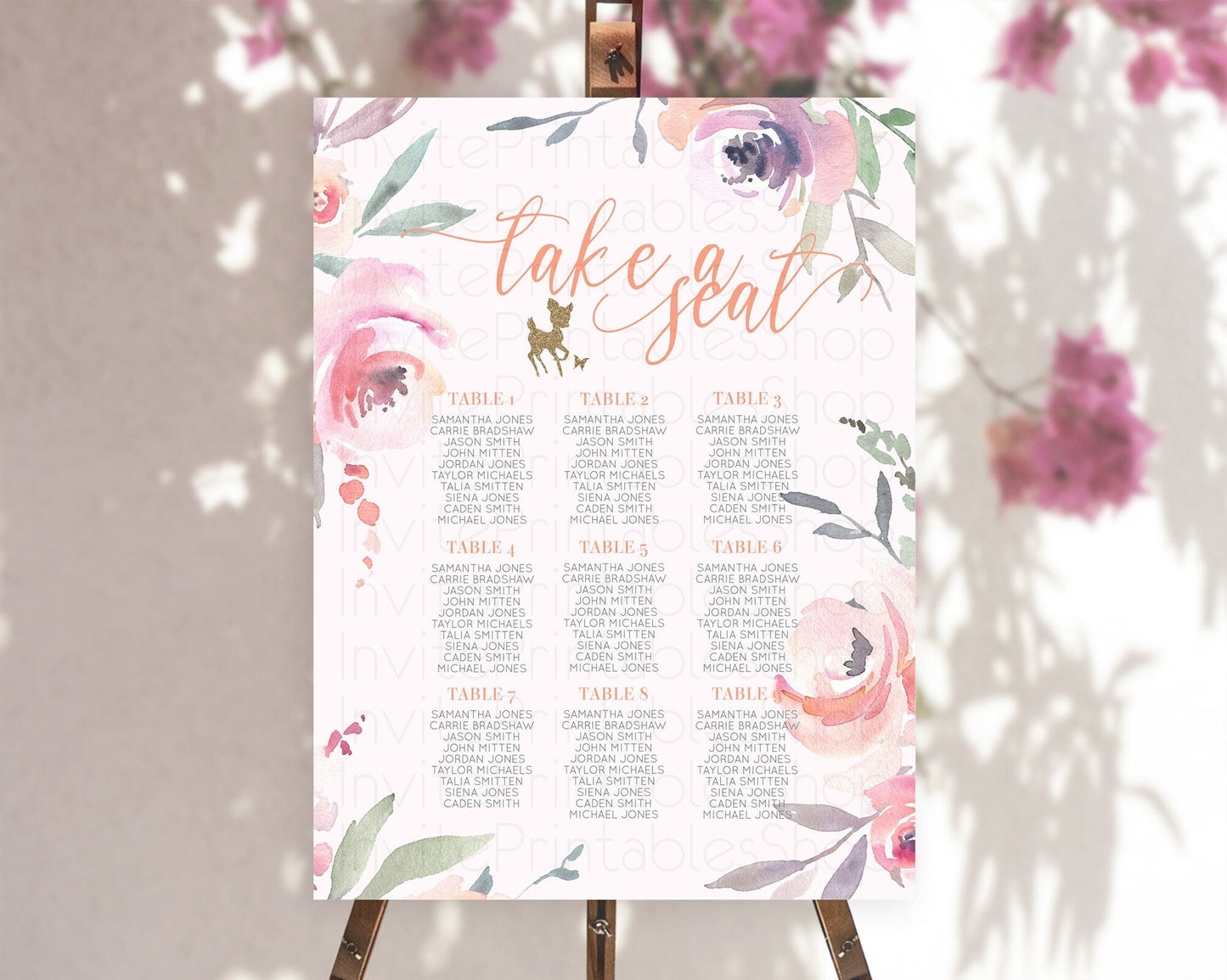 Fawn Seating Chart Deer Seating Chart Enchanted Forest Party Butterfly Pastel Flowers Whimsical Seating Chart Woodland Seating Sign D10196