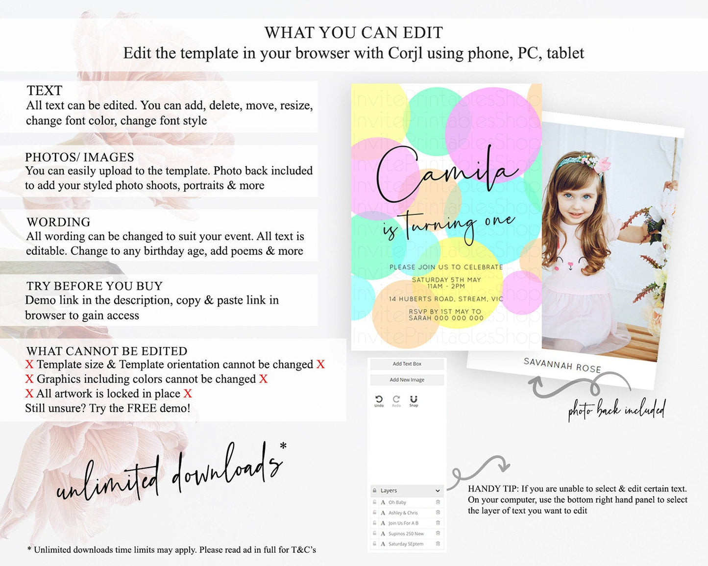 Pastel Birthday Invitation Pastel Confetti Birthday Invitation Bubbles Invitation Colorful Rainbow Confetti 2nd 1st First Birthday D10409