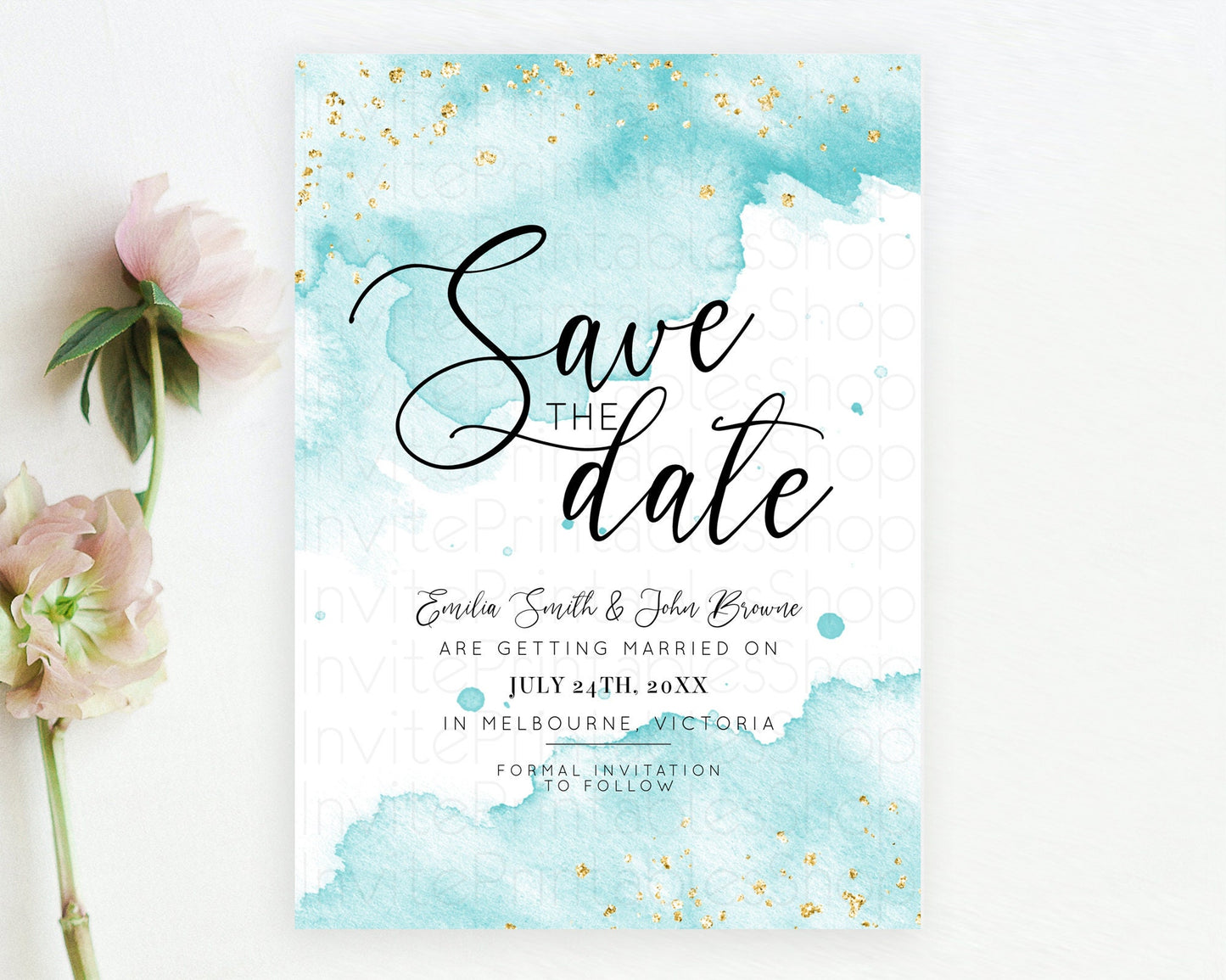 Blue Watercolor Save The Date Template Ombre Blue Watercolor Splash Party 1st Birthday Baby Shower Wedding Baptism Bridal Shower D10329