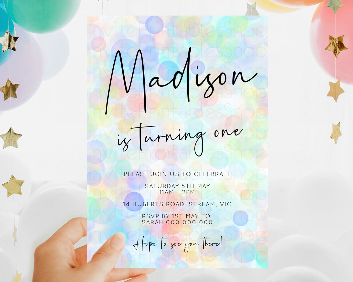 Pastel Birthday Invitation Bath Bomb Party Invitation Pastel Bubbles Invitation Watercolour Invitation 3rd 2nd 1st First Birthday D10445