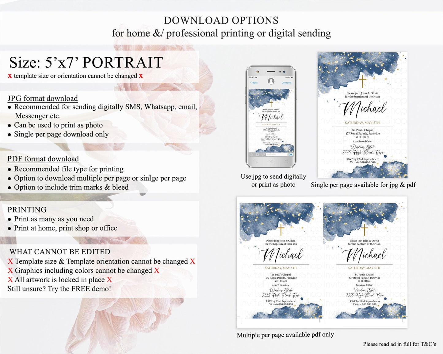 Blue Baptism Invitation Blue Watercolor Baptism 1st Birthday Invitation Pastel Blue Watercolor Christening Invite Blue Splash D10312